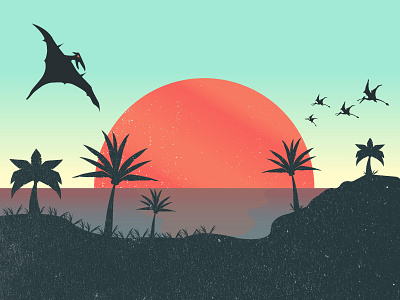 Jurassic World alex illustration jurassic landscape palm park red sunset thomas weaver