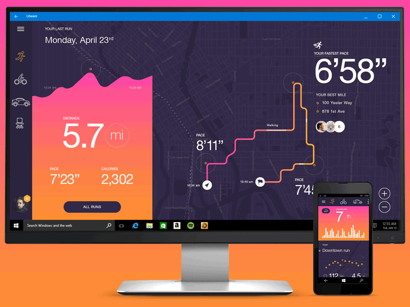 Running Tracker App — Windows 10, Universal Apps illustrator responsive universal apps ux win 10 windows