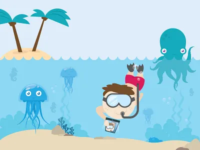 The Art Of The Selfie blue green jellyfish medusa neutral ocean octopus palm red sand sea snorkeling