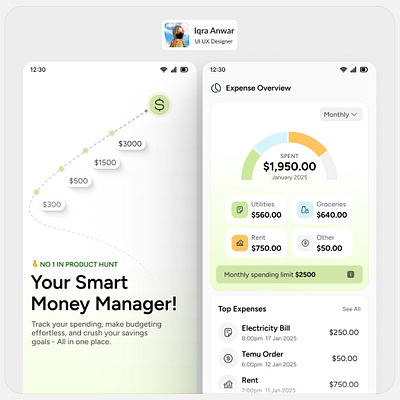 Expense Tracker App Design (Fintech) ai app design budgeting colorful ui design earning finance fintech green ui money ui ui design ui ux ux ux design