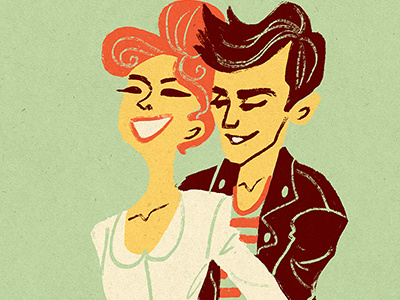 Couple On Bicycle digital painting fashion illustration midcentury portrait retro