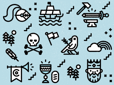 WIP bird castle flag horn icons king rainbow skull sword trees wip