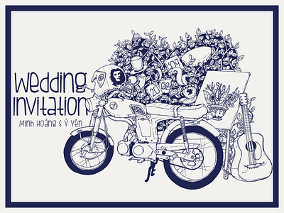 Wedding Invitation bike doodle drawing guitar handdrawn illustration love sketch wedding