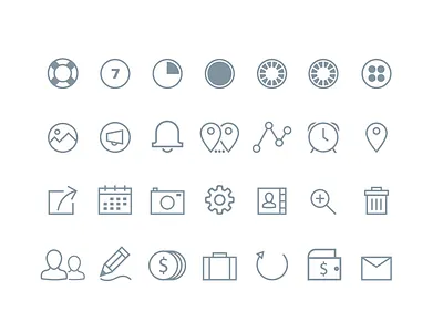 Spendee Icons app calendar clock cog icons ios line mail notification pin trash wallet