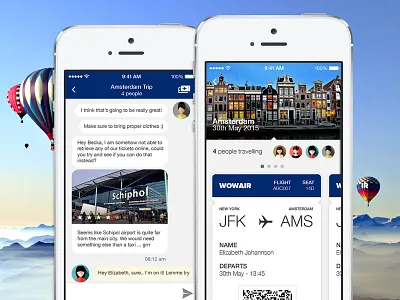 Group travelling made easy airline app flat interface ios mobile social travel ui