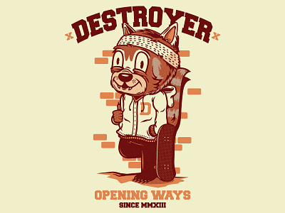Destroyer Red Panda academy character destroyer halftone old school red panda skateboard vector vintage
