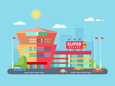 Supermarket building building cars commerce facade flat illustration kit8 mall market parking shop vector