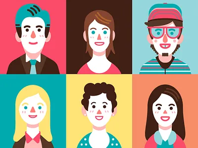 Monos avatar colors geometric happy helbetico loco people vector