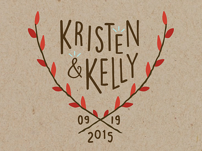 Crest ampersand branch brown crest fall invite leaves logo names red rustic wedding