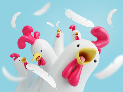 GALLOS! 3d character chicken gallos group render roaster