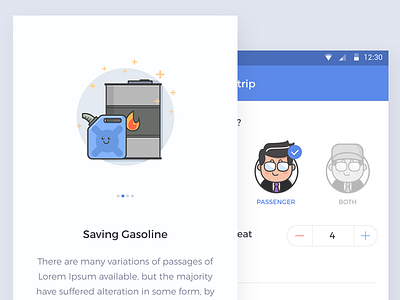 Work in Progress android app avatar car gasoline illustration intro material mobile order pooling taxi