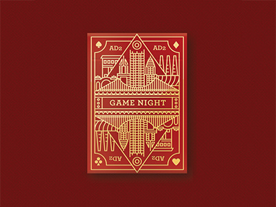 Game Night Poster buildings cards deck event line art pittsburgh playing cards poster