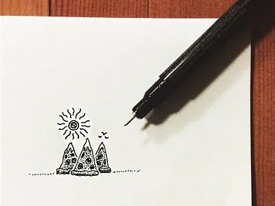 Tasty Mountains hand drawn illustration mountain pen and ink pizza rough stipple stippling