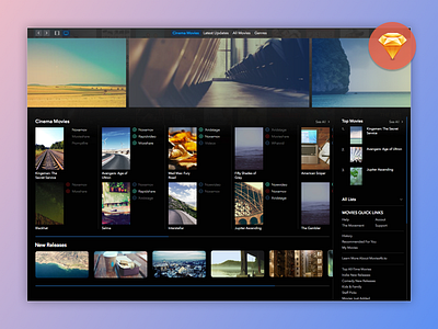 iTunes + Movies2K [Sketch File] browse dark ui dashboard desktop app freebie sketch itunes mac app movies player sketch file