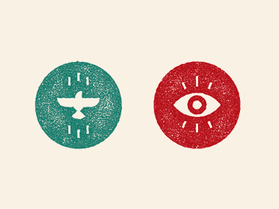 Icons for Manitou website bird circle eye green grunge icon identity pictogram red web design