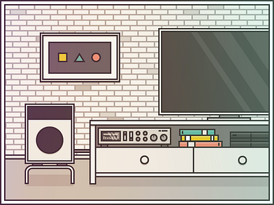 Living Room desk flat icon iconography icons illustration living room speaker tv vector