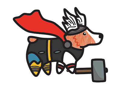 Thorgi corgi cute illustration sticker super corgi super hero thor thorgi vector