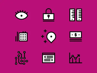 Tech icons eye graph icons location money security tech