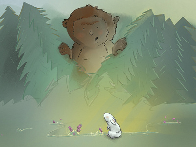 In the Woods adventure bigfoot bunny forest illustration outdoor sasquatch treasure wacom woods