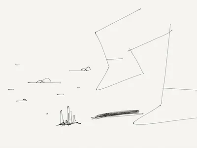Destroyer of Cities character city clouds design giant illustration legs line pen and ink scale simple