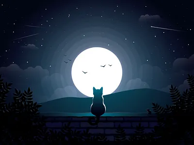 Wonder art cat illustration moon wonder