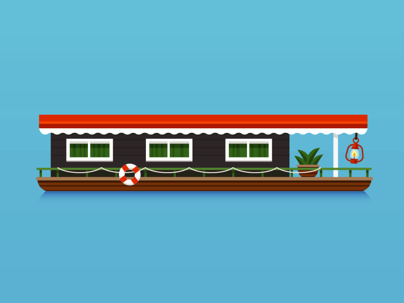 Houseboat animate animated boat flat float houseboat vector