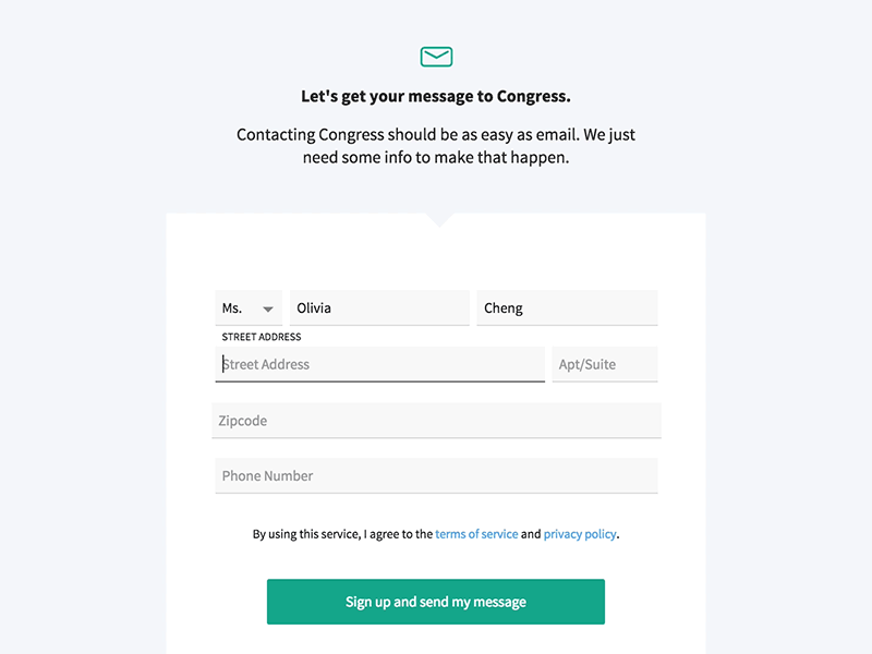 Address Autofill for EmailCongress autofill congress form forms open opencongress opengov signup sunlight foundation ui ux