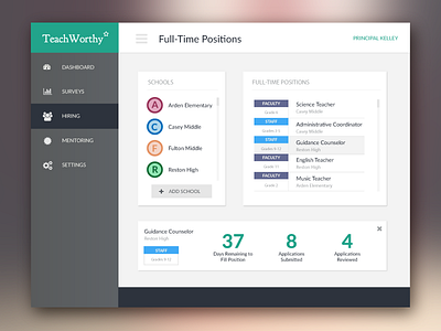 Teachworthy Hiring Dashboard desktop education teaching ui