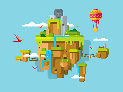 Soaring Island illustration abstract balloon cartoon flat floating illustration island kit8 ruins soaring vector waterfall