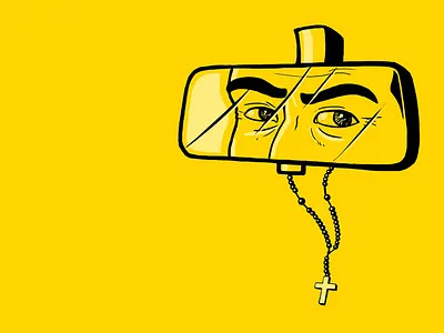 João Ramalho cab driver eyes faith illustration look rearview mirror taxi taxi driver yellow