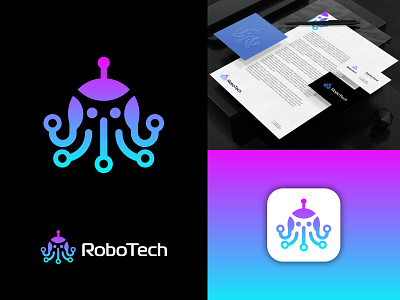 RoboTech - Ai, Saas, Tech, Innovation Logo Design ai ai logo app logo artificial intelligence brand identity branding innovation intelligent logo design modern logo robot robot logo robotics robotics software saas software logo startup logo tech tech company technology