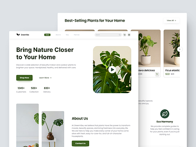 GreenVibe - Plant Shop Landing Page ecommercedesign landingpage plantshop uidesign uxdesign webdesign