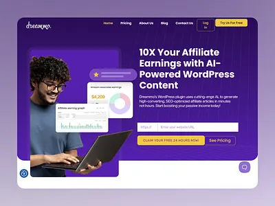 Dreammo - Automative Ai Platform accessible website design ai ai powered automations content generation data visualization design illustration landing page passive income ui ui design user experience user interface ux ux design uxui uxui design web ui web ux