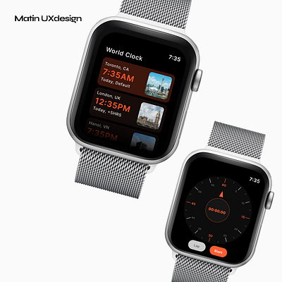 Apple Watch World Clock _ Stopwatch apple watch ui dailyui darkmode stop watch ui stopwatch world clock design world clock ui