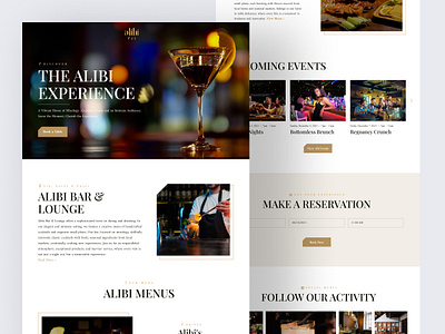 Alibi Bar & Lounge Website Design bar design bar website dribbbleshowcase elegant design elegant ui food and drink graphic design lounge design lounge website luxury design restaurant web ui ux user experience visual design web ui website design