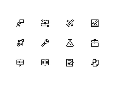 Talent Iconage checklist icon iconography journey lab plane report rocket spanner tools training