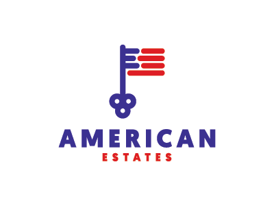 American Estates america american flag home icon key logo mark real estate realty symbol