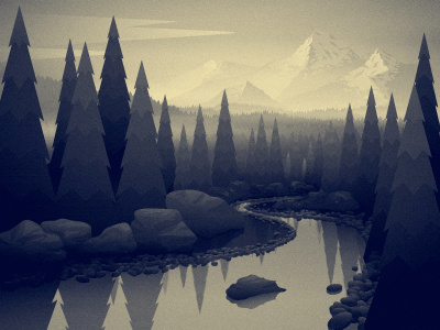 Landscape forest landscape mist mountain river trees vector