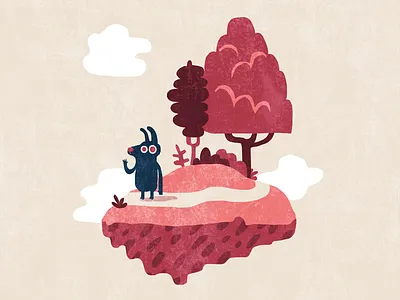 Pink Island animal drawing explorer illustration island nature travel trees