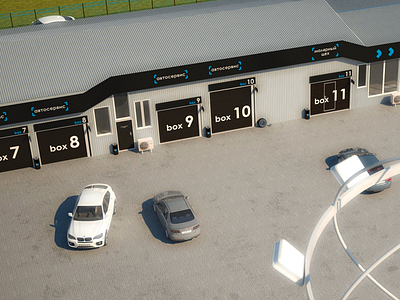 Seven Motors Odessa 3d architecture garage project logo design