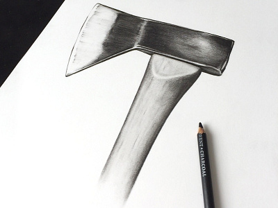 Hudson Bay axe charcoal drawing illustration metal pencil wood