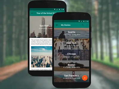 Photo Story App android app design feed lollipop material mobile photo read story ui