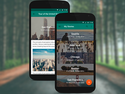 Photo Story App android app design feed lollipop material mobile photo read story ui