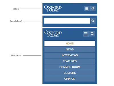 Oxford Today Menu blue menu mobile oxford search university