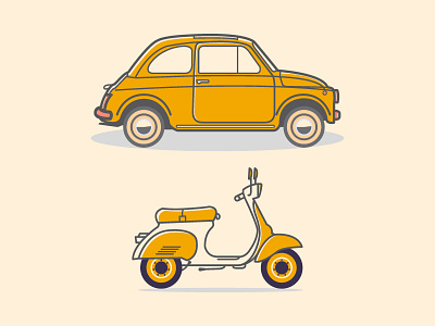 Italian Icons 500 alex fiat flat icons illustration italy lines thomas venice vespa weaver