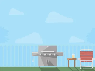Father's Day BBQ backyard chair dad fathers fence flat grill illustration outside