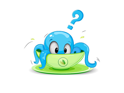 Octopus tea time animal baby cute green illustration octopus tea vector