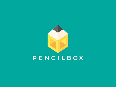 Logo for Pencilbox box cube interior isometric logo pencil pencilbox