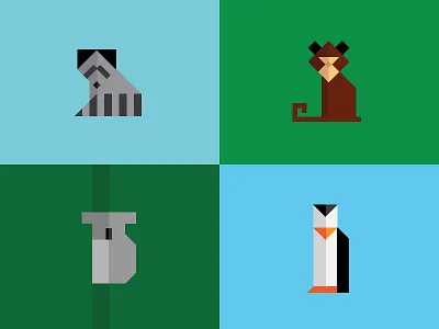 Geometrical Animals animal animals bear blue characters design geometric icon icons illustration koala logo monkey penguin person raccoon vector zoo