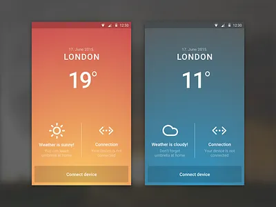 Weather android app cloudy connect gradient report sunny temperature ui ux weather